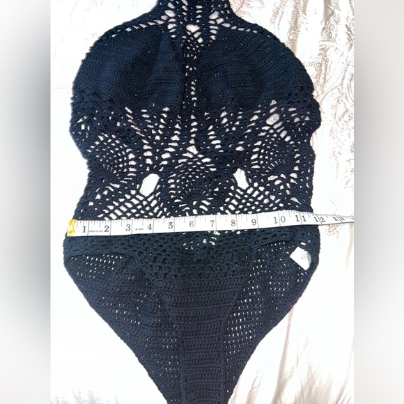 NWT Charlotte Russe Black Crochet One Piece Swimsuit - Picture 4 of 7